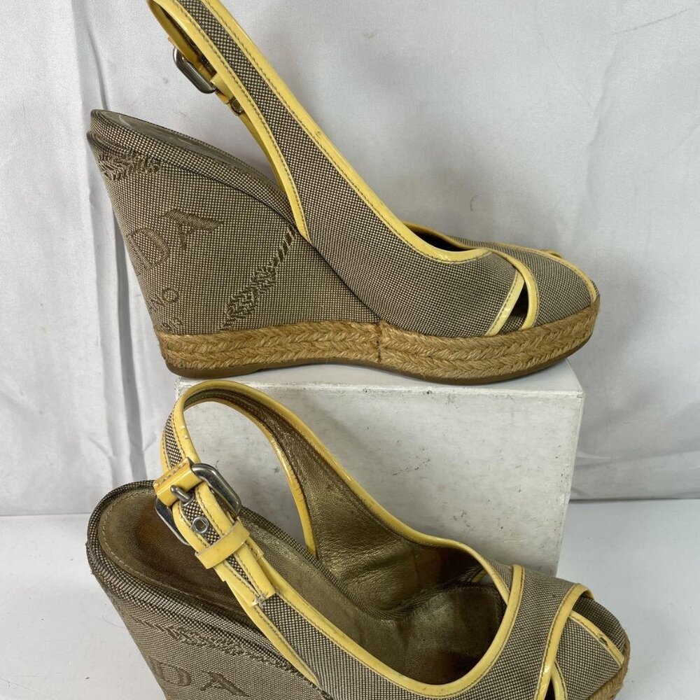 Prada Canvas Slingback Espadrille Wedge Sandals, Vintage, Size 37.5 (US 7 - Picture 10 of 11